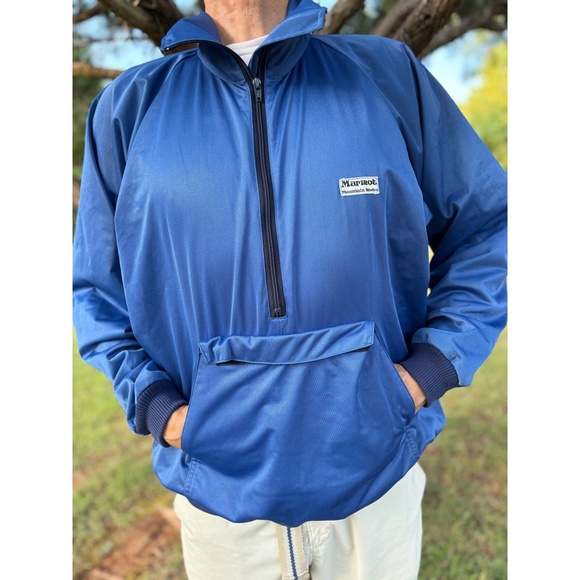 MARMOT—Vintage 1982 Goretex™ Blue Windbreaker Pullover—Men’s XL—Half-Zipper—VG+